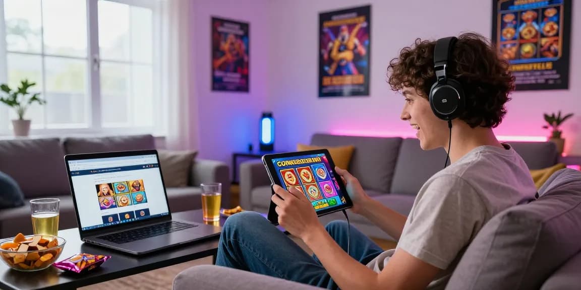 Enjoying bonus cashback slot games in a cozy living room.