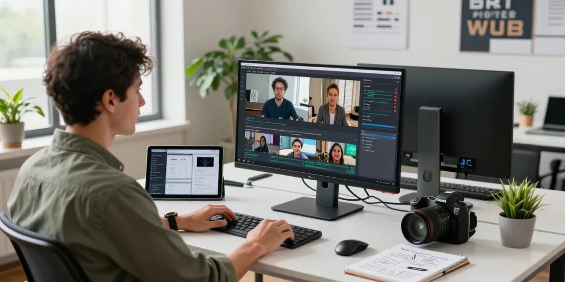 Data analyst converting video to prompts using video prompt AI in a modern office