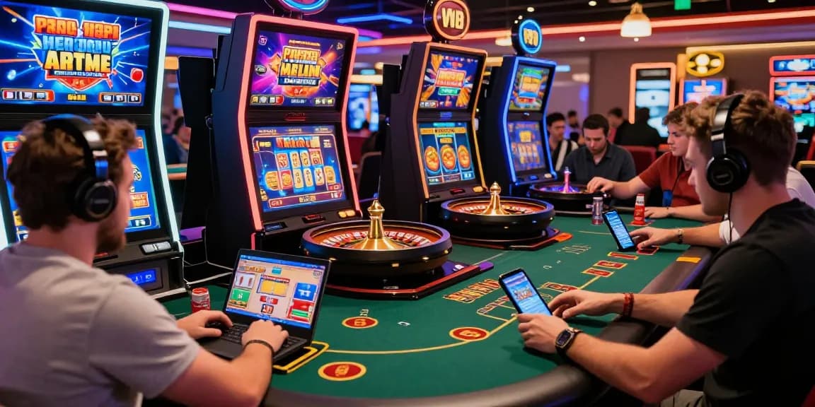 Joueurs enthousiastes profitant des meilleurs jeux de casino en ligne dans un environnement numérique dynamique, mettant en avant l'expérience de meilleur casino en ligne.
