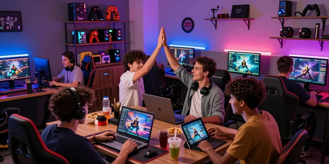 Diverse group of gamers enjoying link raja328 games in an engaging and vibrant lounge setting