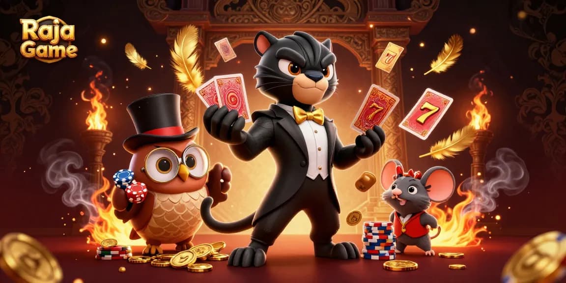 Engage with Raja Game's thrilling casino experience featuring vibrant characters and rich gaming elements.