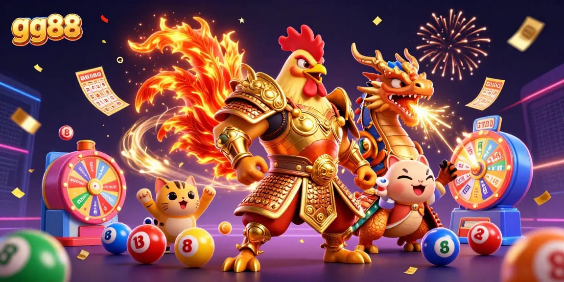 Engage with gg88's vibrant casino world featuring dynamic lottery elements and enchanting characters.