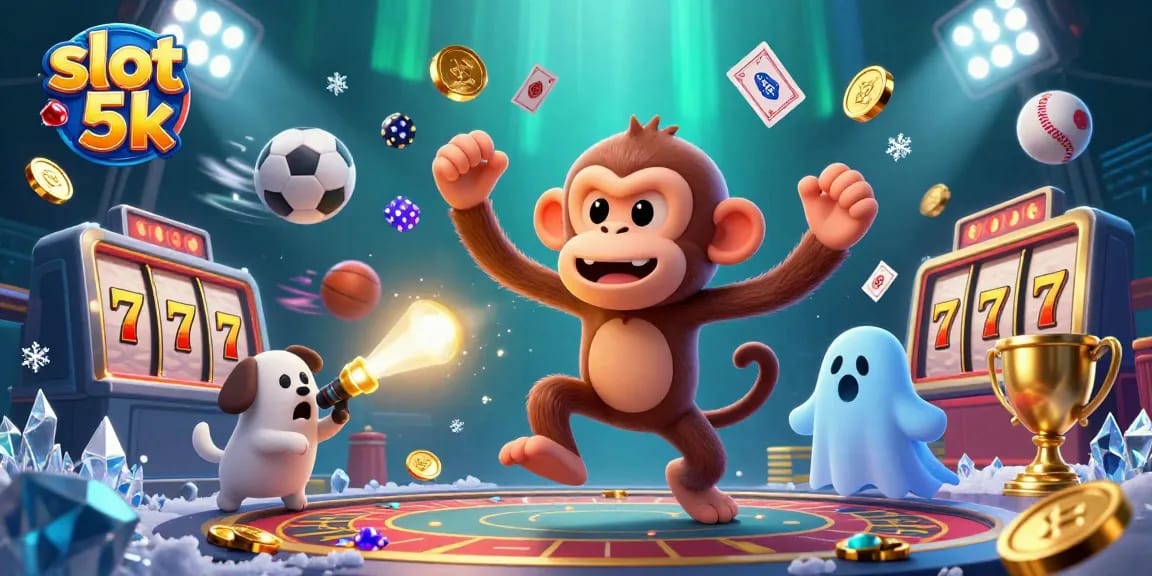Engage with slot 5k excitement as a mischievous monkey juggles coins in a haunted casino.