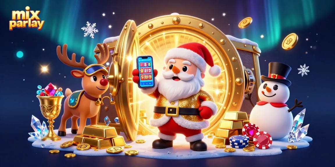 Wager on mix parlay with festive casino characters and dazzling gold treasures.