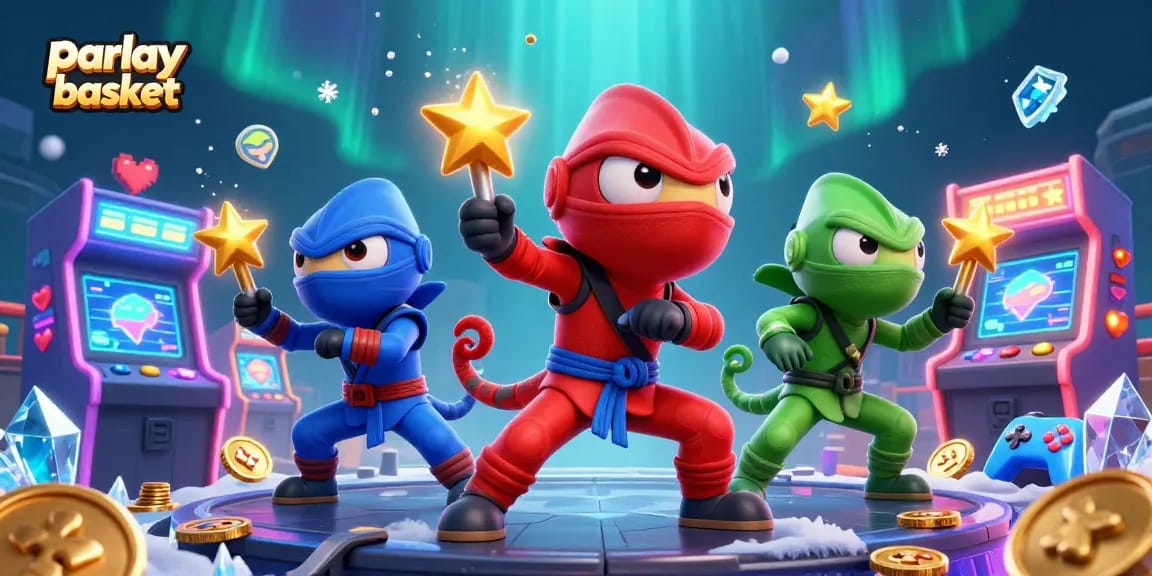 Experience thrilling parlay basket action with colorful chameleons amidst gaming excitement.
