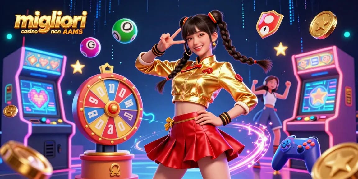 Interagisci con i migliori casino non AAMS in questa scena vibrante piena di eccitazione e colori del gioco.