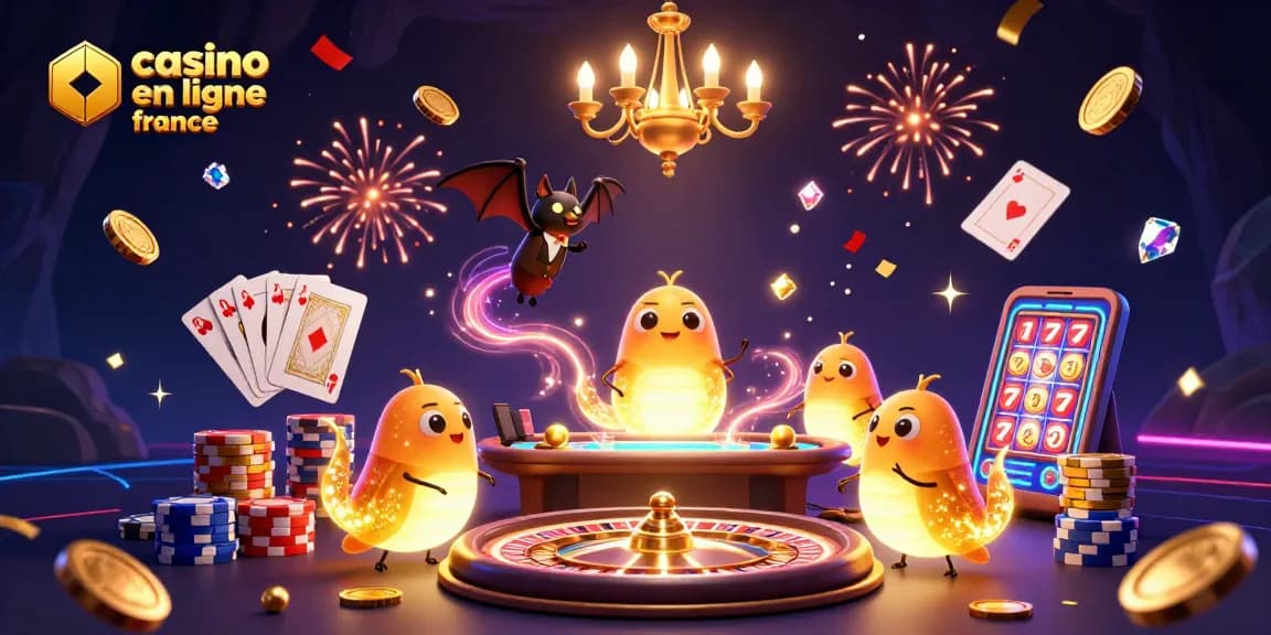 Visitez un casino en ligne France avec une ambiance lumineuse et festive animée par des lucioles.
