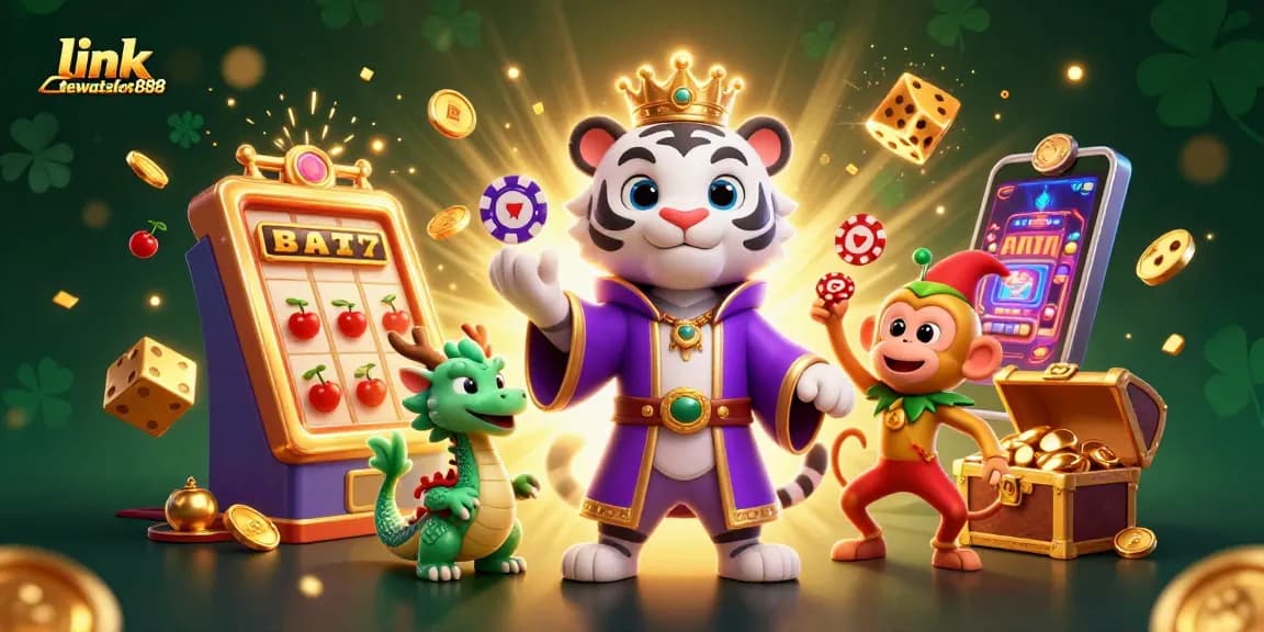Memenangkan jackpot dengan slot di link dewataslot888, dihiasi karakter kasino yang mengesankan.
