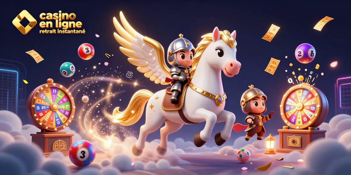 Casino en ligne avec retrait instantané avec un cheval céleste et décor de loterie coloré