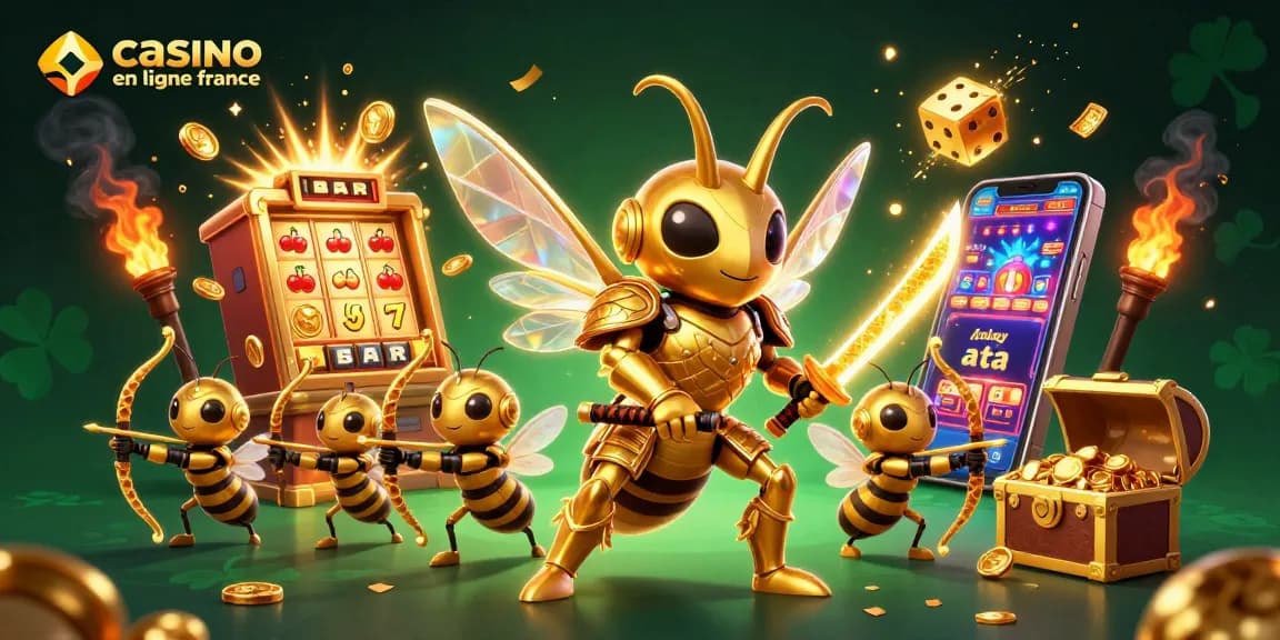 Jouez à des jeux passionnants sur le casino en ligne France avec une illustration dynamique captivante et des éléments de victoire