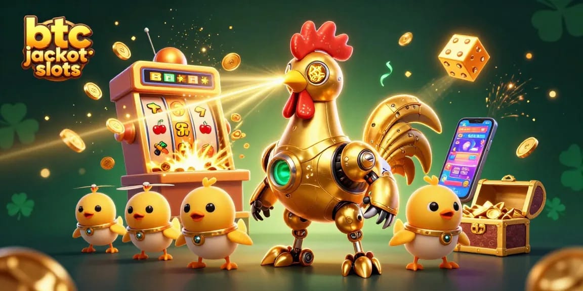 Engage with btc jackpot slots surrounded by vibrant 3D characters and casino elements.