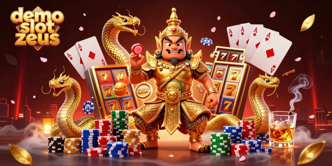Spin and win with demo slot zeus in this vibrant casino-themed illustration featuring lucky symbols.