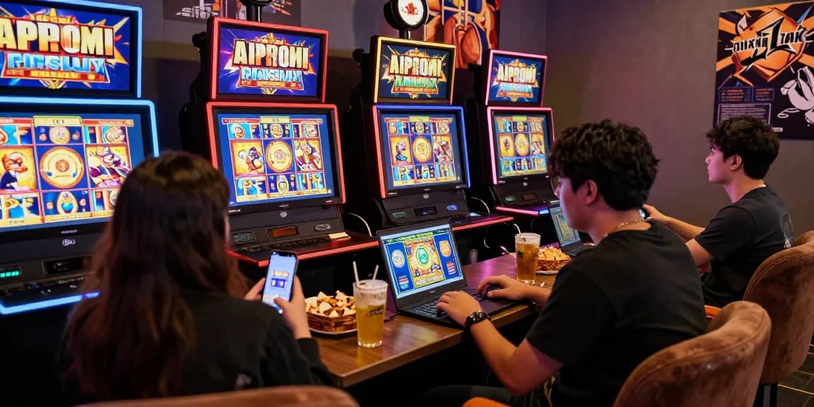 Engaging gaming atmosphere showcasing deposit pulsa tanpa potongan with friends enjoying online slots.