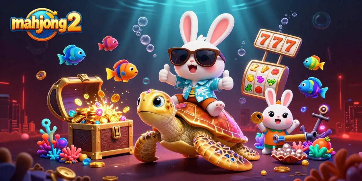 Engage with mahjong 2 as an adorable cartoon rabbit and golden sea turtle share exciting underwater treasures.