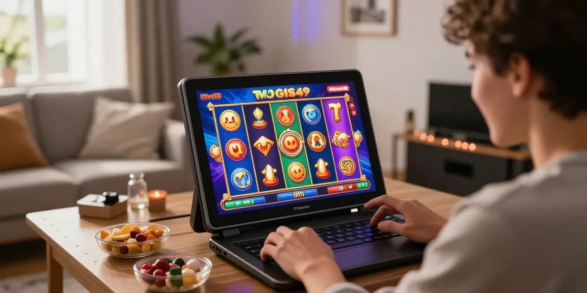 Engaging online gaming atmosphere with link hero138 displayed on tablet, colorful slot graphics in cozy setting.