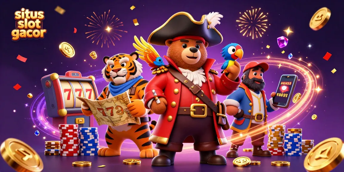 Win big with Situs Slot Gacor illustrations featuring pirates, treasure, and thrilling slot games!