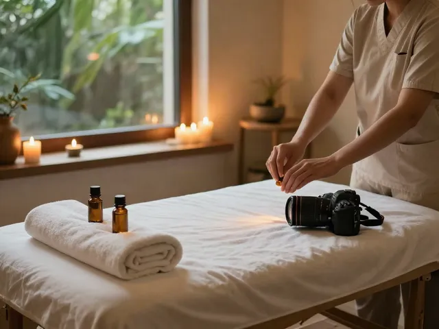 Relaxing 잠실출장마사지 therapy room with soothing oils and calming ambiance.