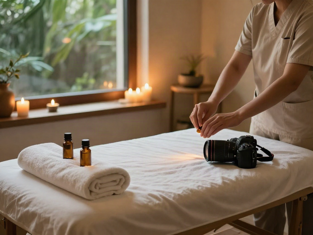 Relaxing 잠실출장마사지 therapy room with soothing oils and calming ambiance.