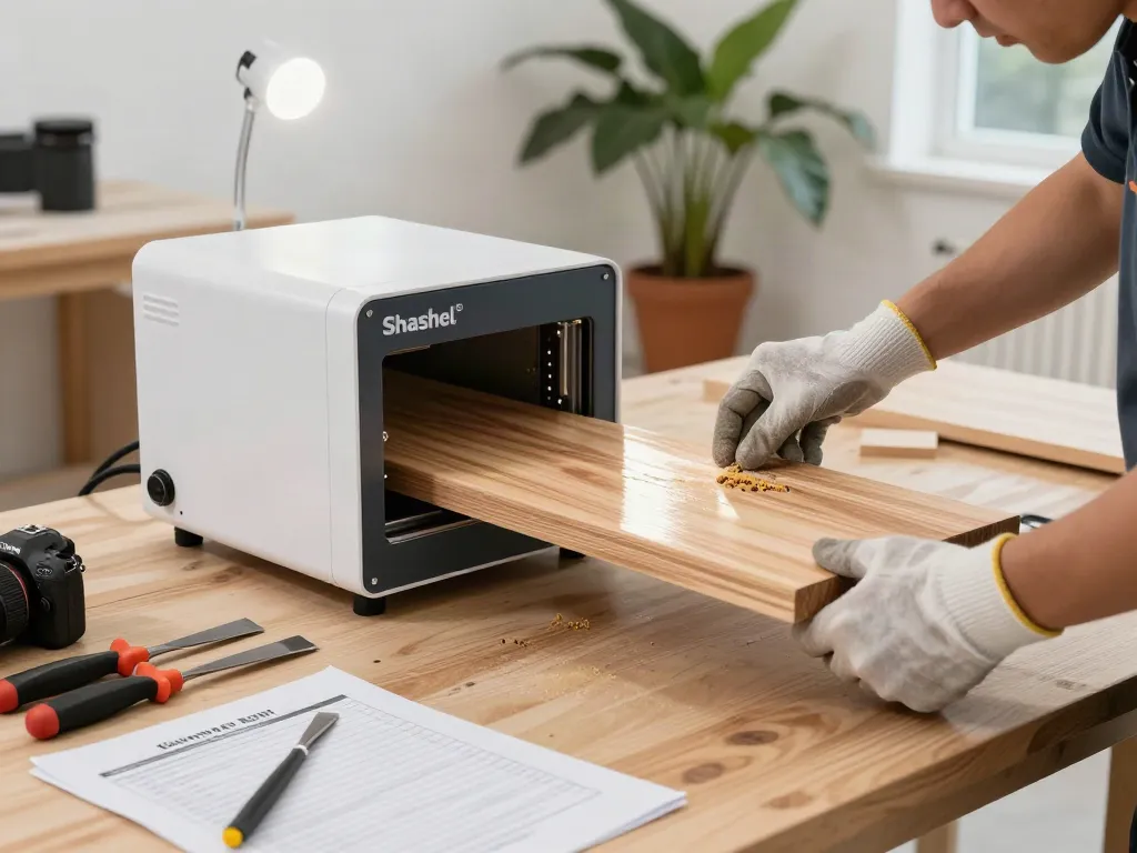 Effective SHASHEL® microwave treatment for woodworm in a workshop setting.