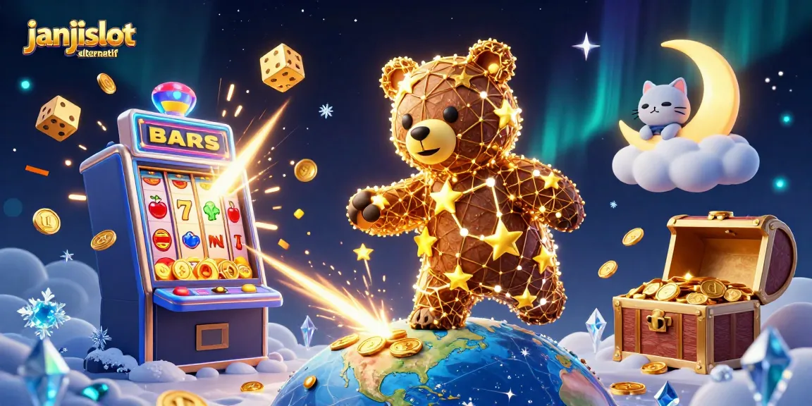 Experience the excitement of janjislot alternatif with this vibrant 3D casino scene full of lively elements.