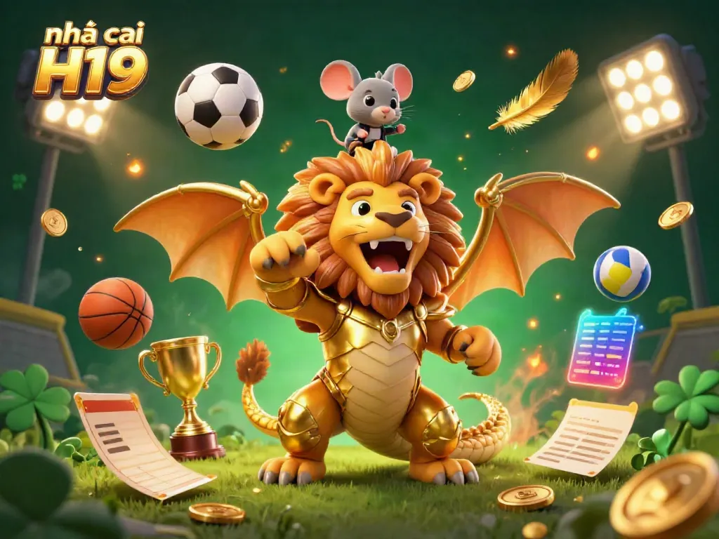 Engage in the excitement of nhà cái H19 with a golden chimera and dynamic gaming elements.