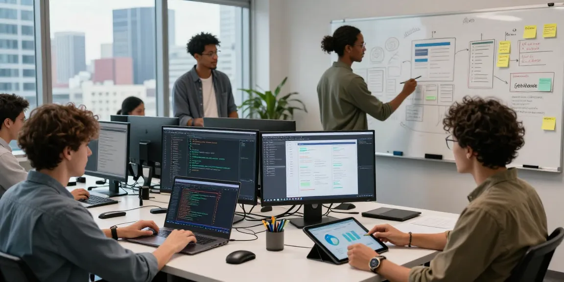 Dynamic tech workspace at telegramin-cn.com showcasing collaboration on coding and project development.