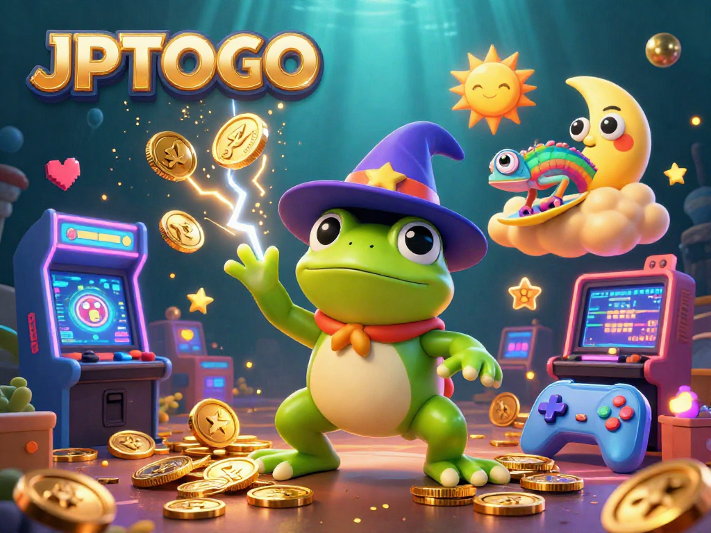 Experience the thrill of gaming at JPTOTO with vibrant characters and sparkling coins in this dynamic casino scene.
