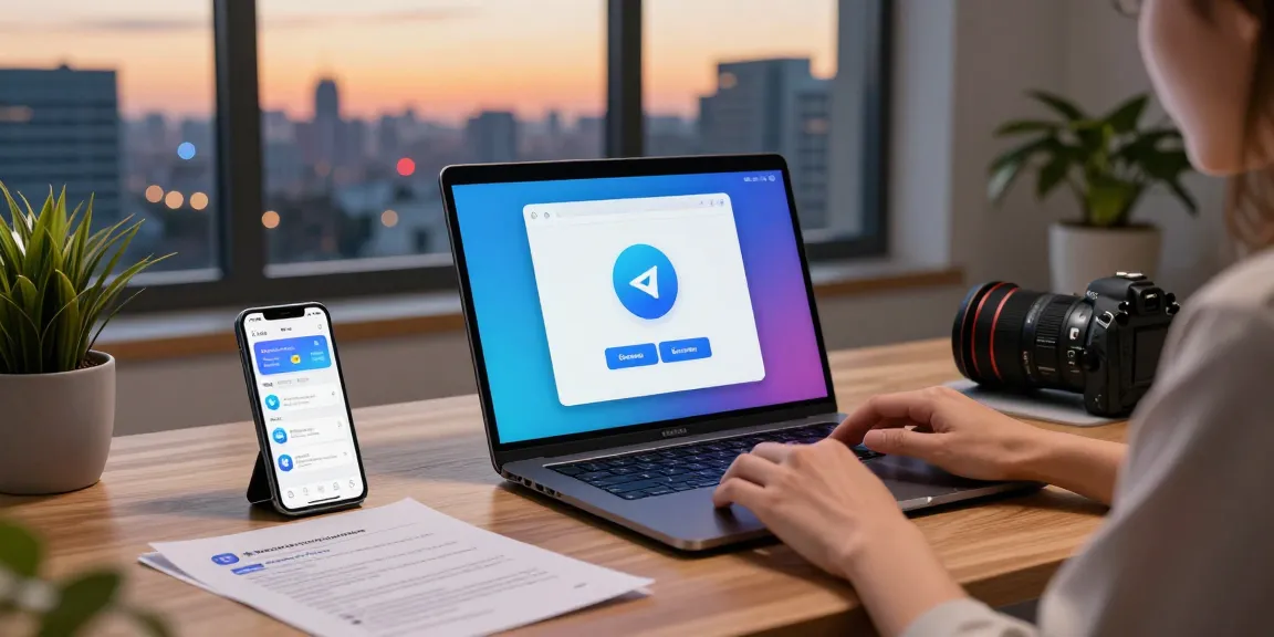 Downloading the Telegram Chinese safe download on a stylish laptop in a modern workspace