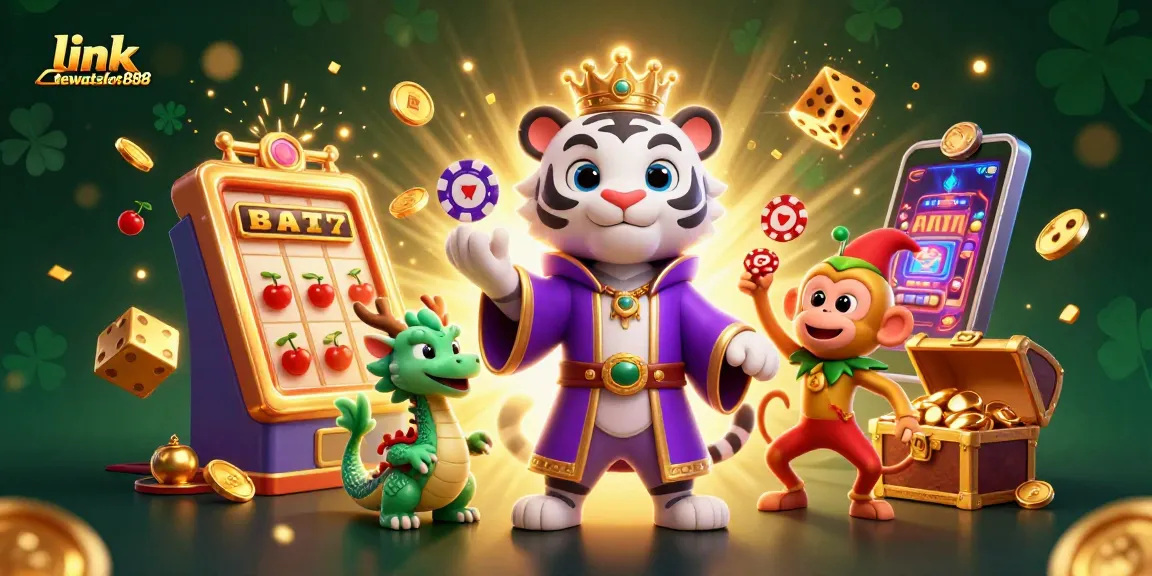 Memenangkan jackpot dengan slot di link dewataslot888, dihiasi karakter kasino yang mengesankan.