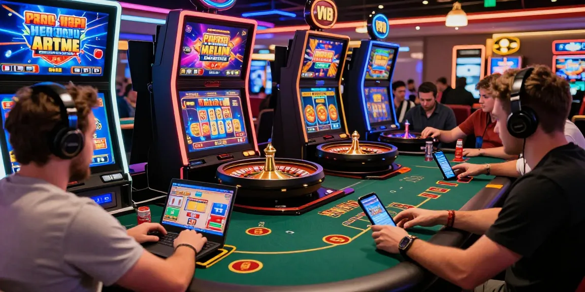 Joueurs enthousiastes profitant des meilleurs jeux de casino en ligne dans un environnement numérique dynamique, mettant en avant l'expérience de meilleur casino en ligne.