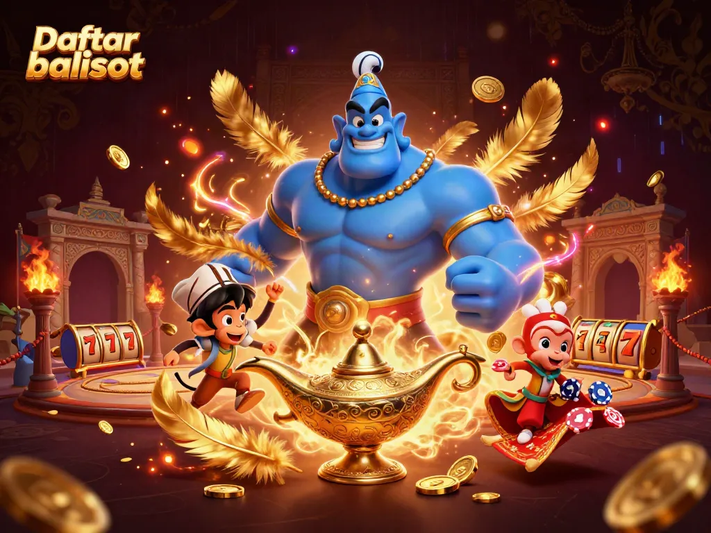 Experience excitement with Daftar balisot as the genie unleashes poker chips and gold coins.