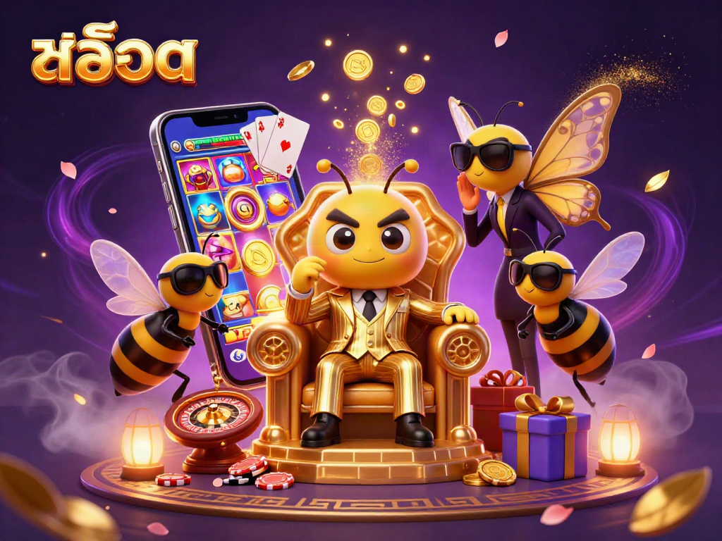 Engage in thrilling สล็อต adventures with a bumblebee mob boss in a rich casino scene.