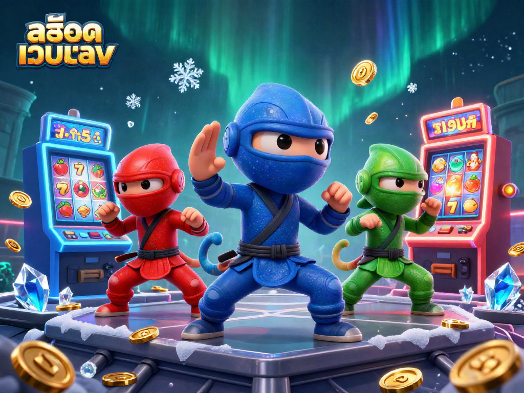 Engage with สล็อตเว็บตรง through ninja chameleons amidst vibrant slot machines.