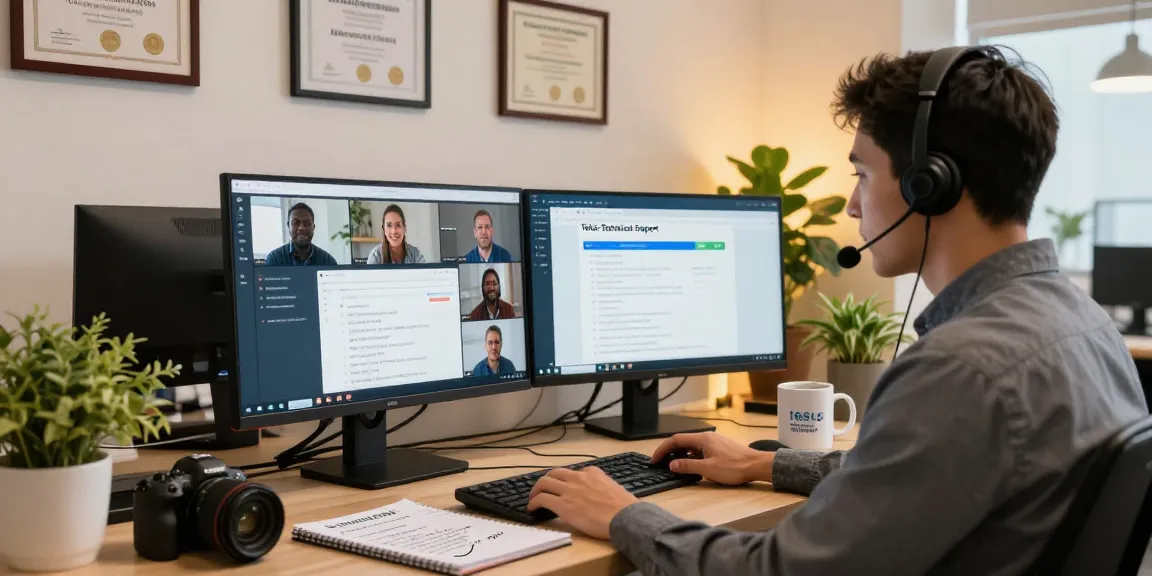 Customer service representative providing Telus-Technical-Support in modern workspace.