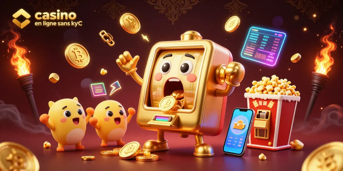 Gagnez à un casino en ligne sans KYC avec une machine à sous animée célébrant son jackpot.
