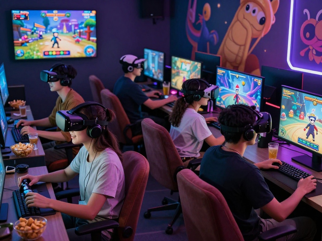 People enjoying vibrant porngames in a cozy gaming lounge with dynamic visuals and interactive fun.