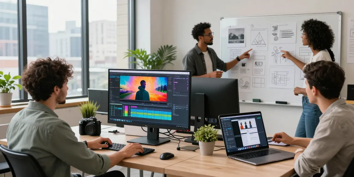 Team collaborating using Seedance 2.0 for video creation in a modern workspace.