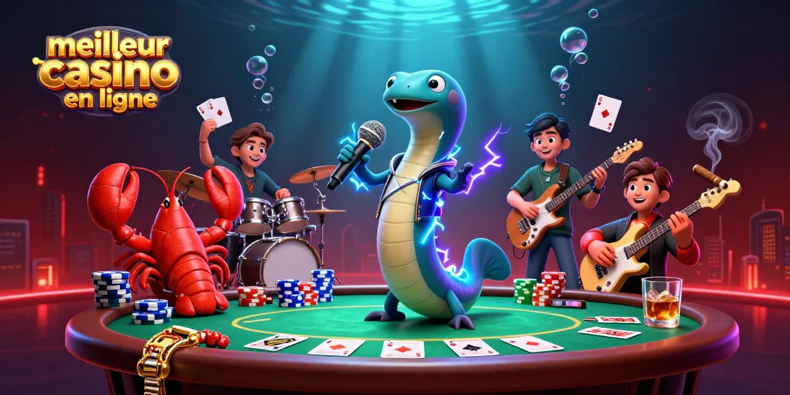 Découvrez la scène vibrante du meilleur casino en ligne avec un DJ anguille électrique et des éléments de casino sous-marin.