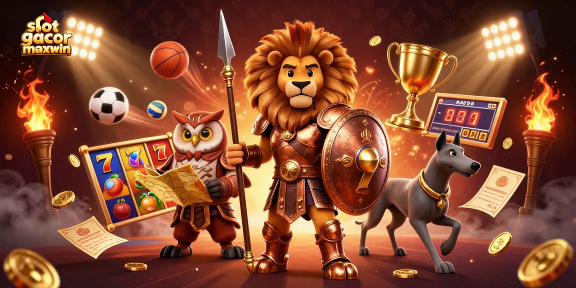 Rasakan kemenangan besar dengan elemen permainan slot gacor maxwin dalam ilustrasi 3D yang penuh warna.