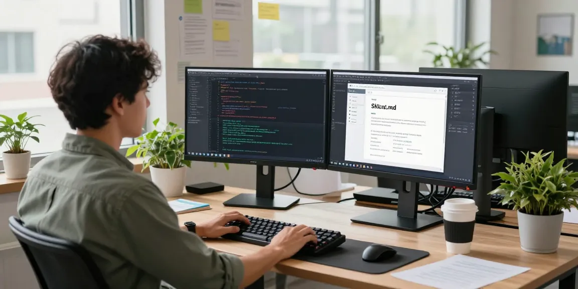 Developer utilizing openclaw skills in a modern workspace with coding and documentation.
