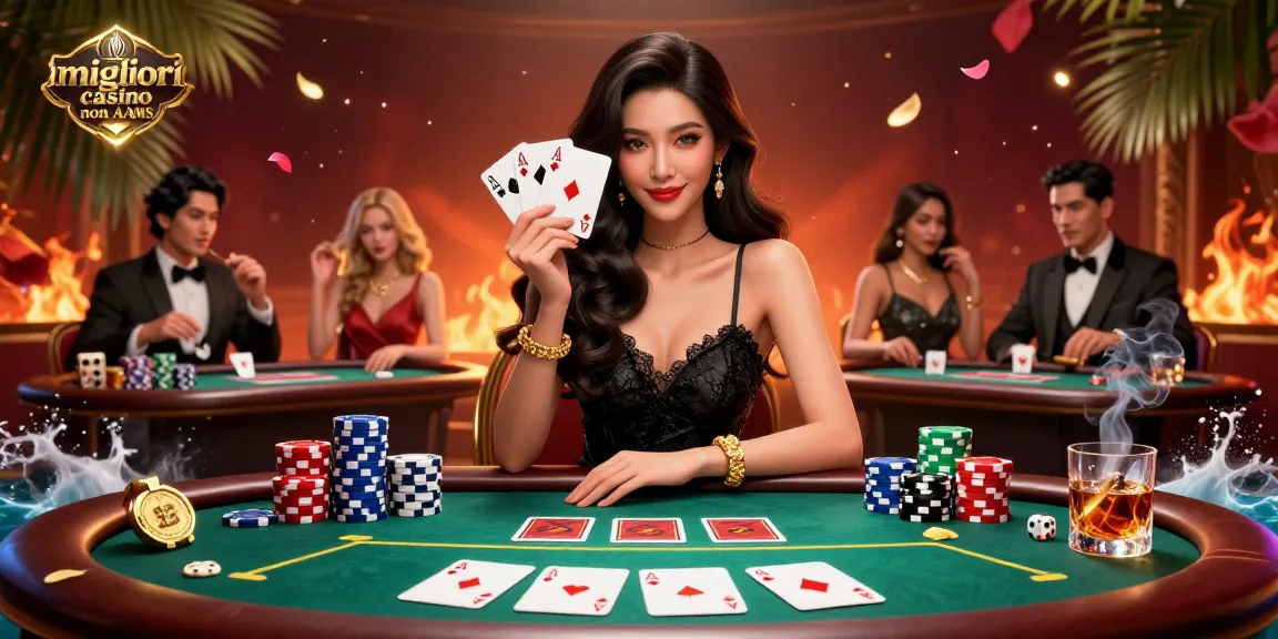 Vivi un'azione di gioco emozionante nei migliori casino non AAMS con partite di poker, fiches vibranti e un'atmosfera lussuosa.