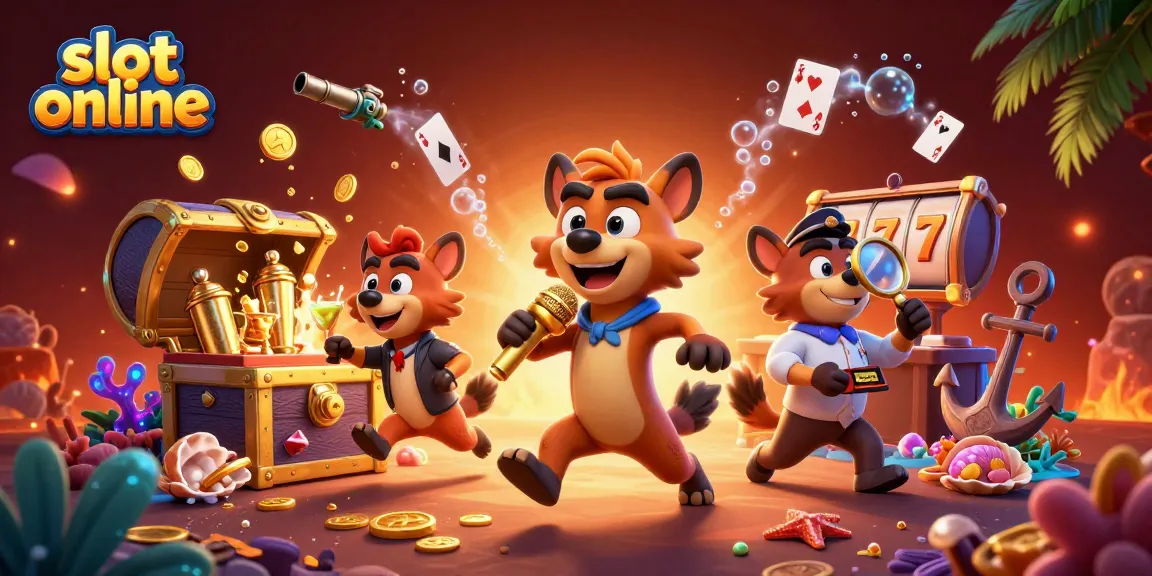 Engage with slot online in a vibrant casino scene featuring hyenas running a comedy club.