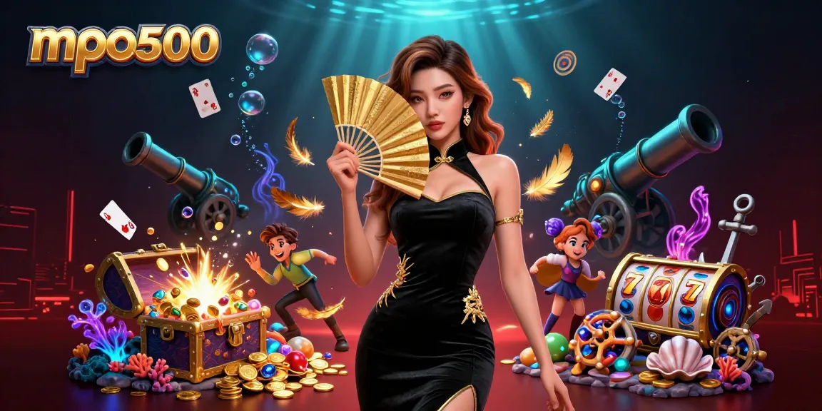 Experience the captivating allure of mpo500 with a stunning Asian casino scene showcasing enchanting game and treasure elements.