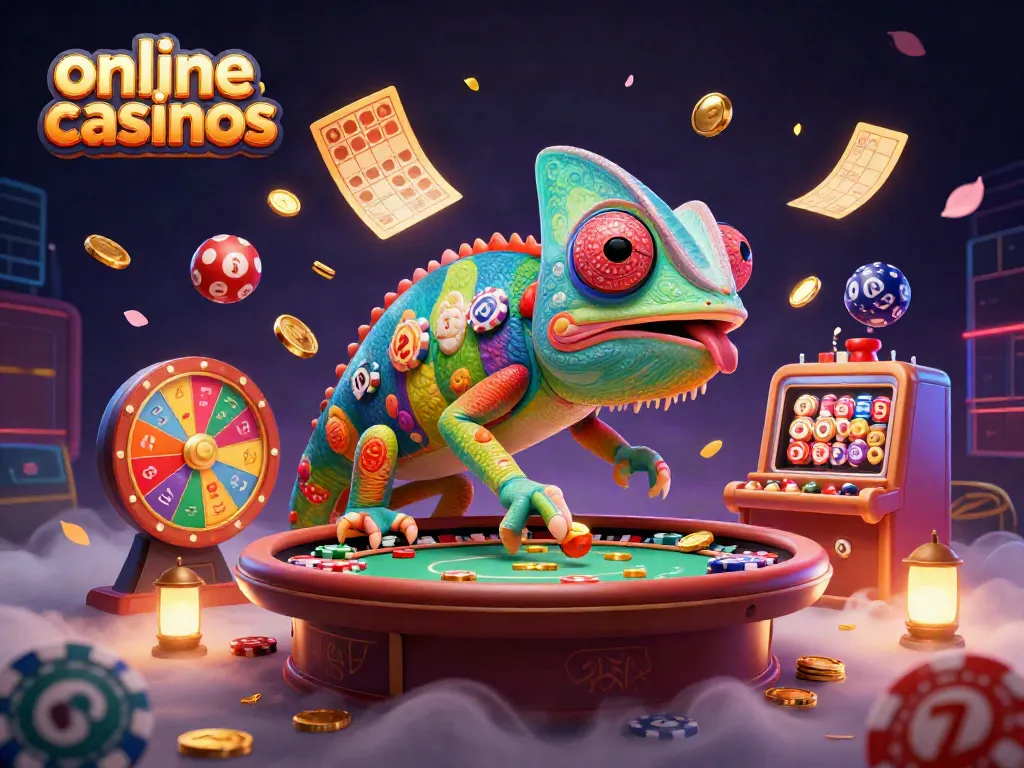 Engage in online casinos with a vivid 3D chameleon owner and dynamic gaming elements.