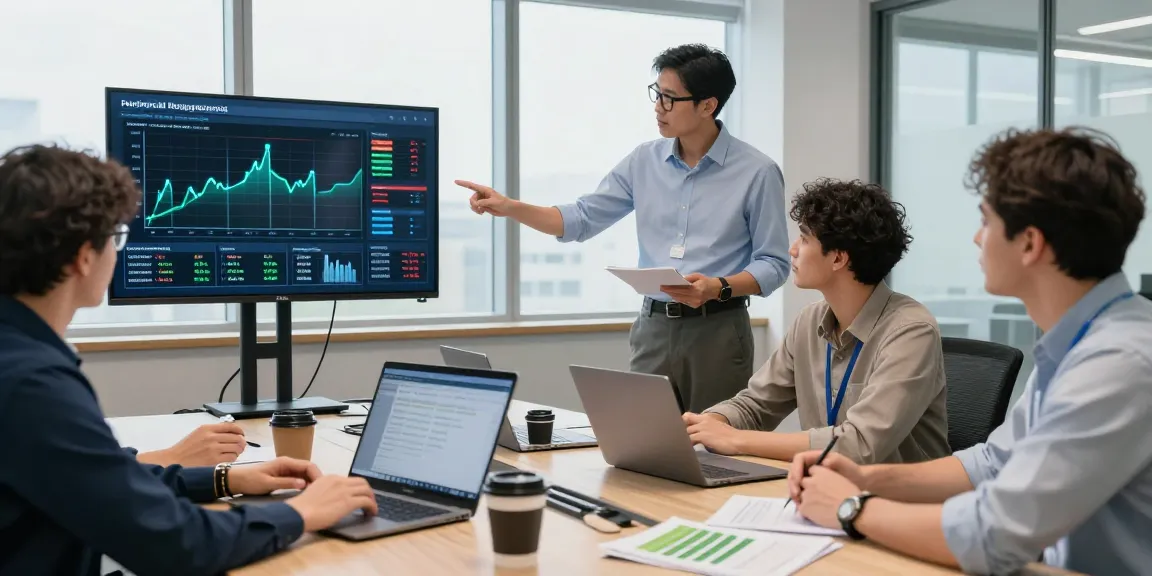 Analysis of business electricity half hourly meter data during a team meeting, showcasing energy efficiency strategies.
