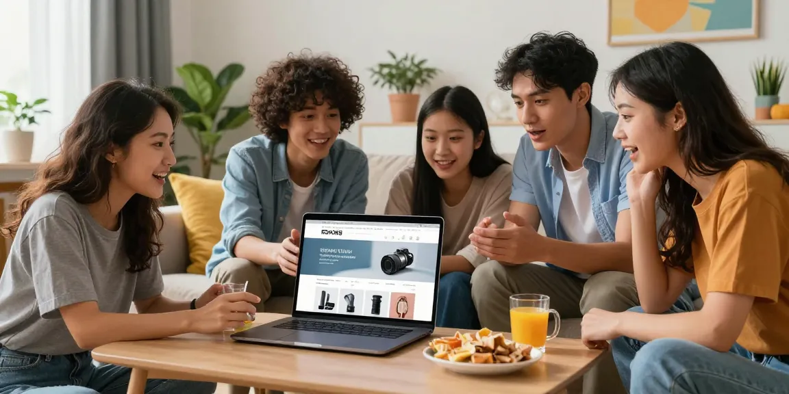 Friends exploring rokok88 login on a laptop in a cozy living room.