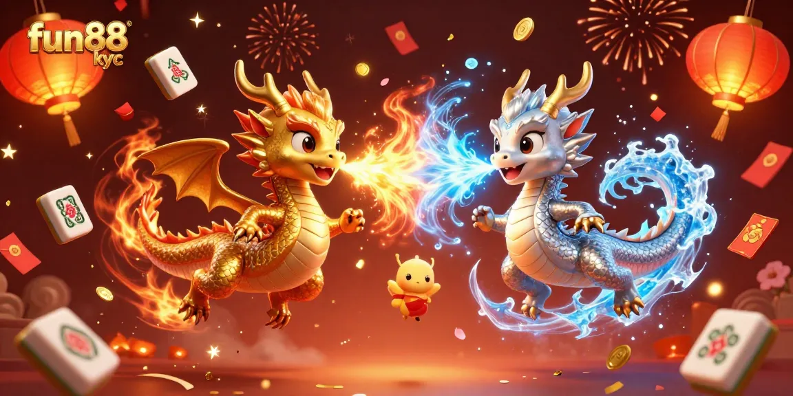 Cá cược tại Fun88 kyc với hình ảnh rồng vàng và bạc, trò chơi sôi nổi và huyền bí.