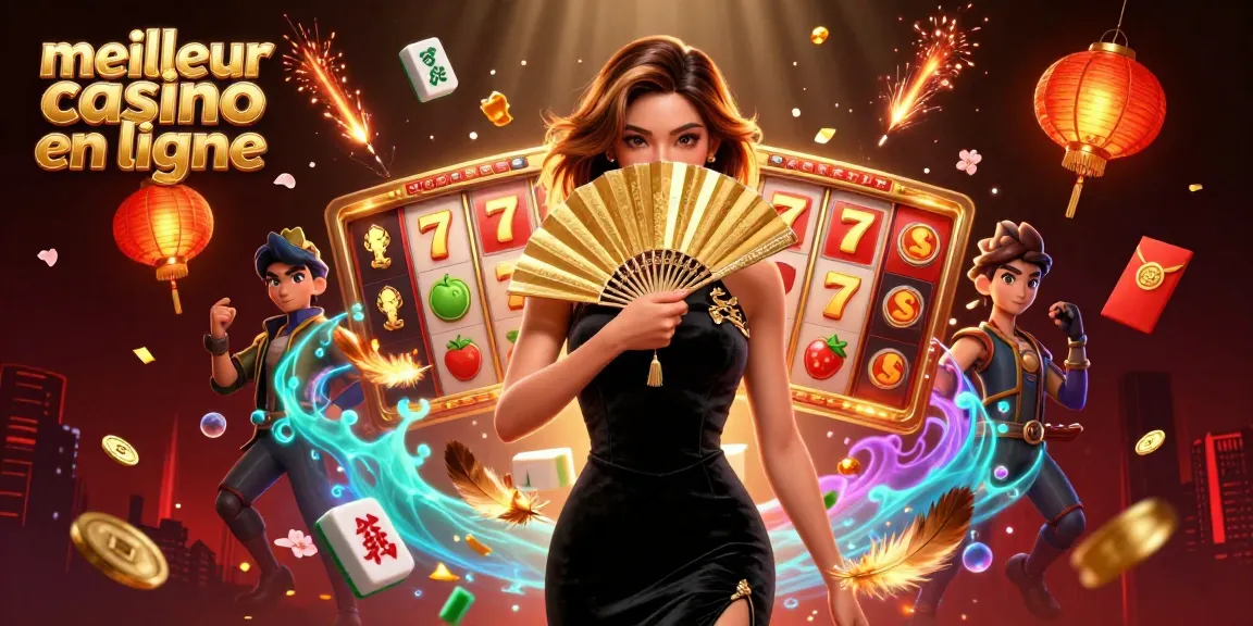 Découvrez le meilleur casino en ligne mettant en avant des éléments 3D vibrants et une femme asiatique captivante.