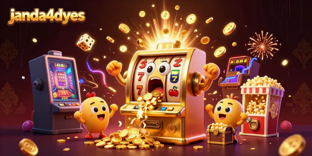 Permainan janda4dyes yang menarik dengan slot mesin emas terkena jackpot dan disertai simbol beruntun.